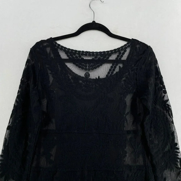 Express Dress Women's Sz Small Solid Black Lace Lined Scoop Neckline Embroidered - Picture 10 of 13